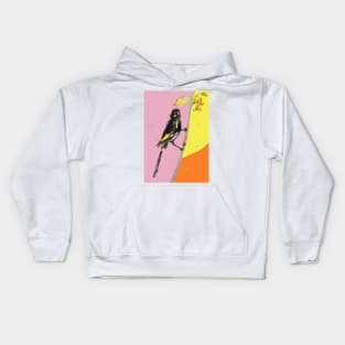 Australian Honeyeater Bird Painting - New Holland on Yellow and Pink Kids Hoodie